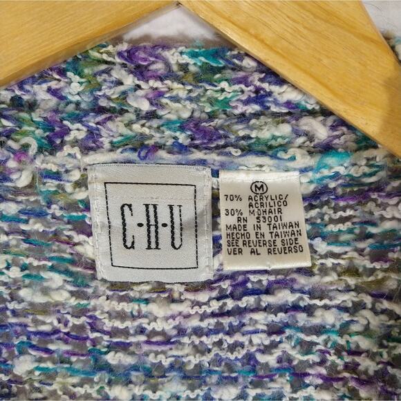 A Vintage VTG CHU Mohair Multicolor Button Down Knit Long Cardigan Sweater M - Picture 2 of 8